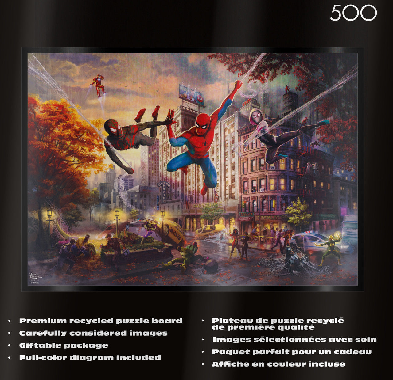 Ceaco Puzzle: Thomas Kinkade/Marvel - Spider-Man and Friends: The Ultimate Alliance  500 Piece Puzzle (Silver Select Edition) - Giftable Package With Silver Foil Accents