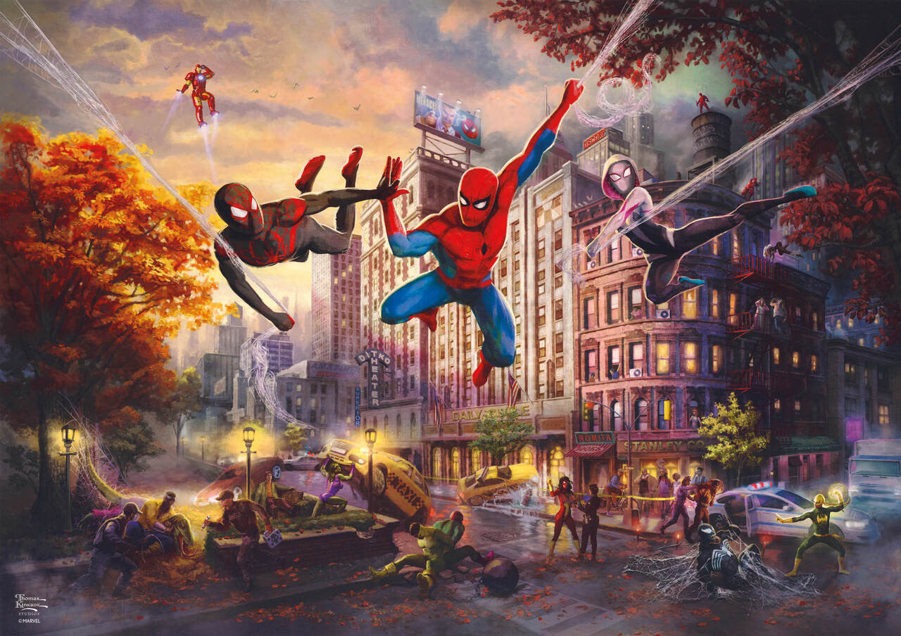 Ceaco Puzzle: Thomas Kinkade/Marvel - Spider-Man and Friends: The Ultimate Alliance  500 Piece Puzzle (Silver Select Edition) - Giftable Package With Silver Foil Accents
