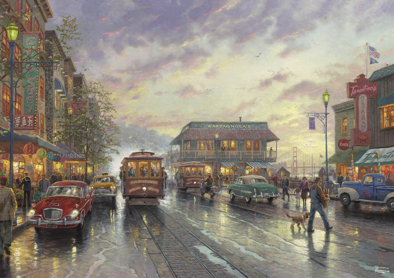 Ceaco Puzzle: Gold: City by the Bay, Sunset on Fisherman's Wharf 500 Piece Puzzle (Premium Giftable Gold Box) Thomas Kinkade