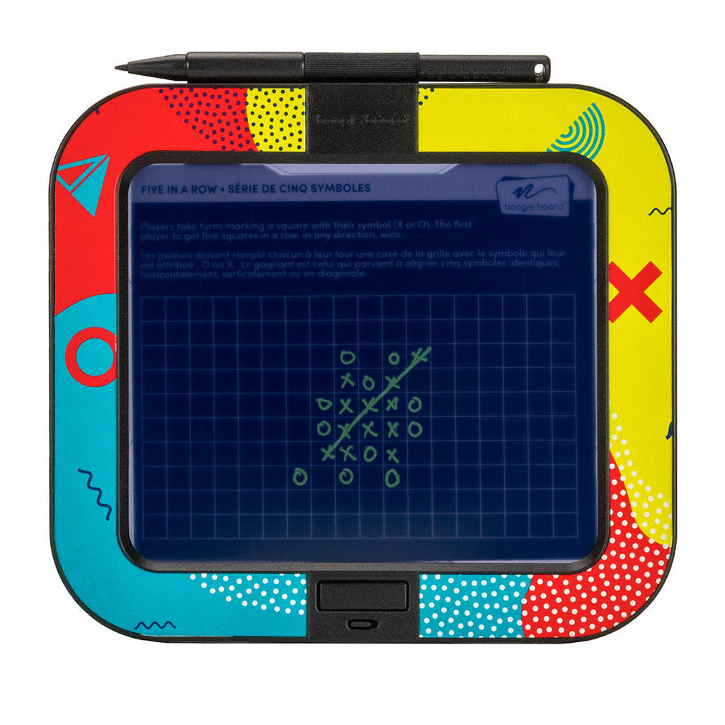 Dash™ Kids Drawing Kit front view with Five in a Row game template shown