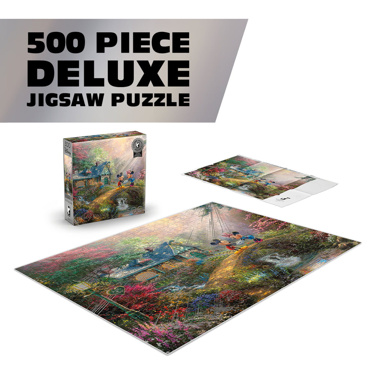 Silver Select: Mickey + Minnie Sweetheart Bridge, Thomas Kinkade Disney Dreams 500 Piece Puzzle