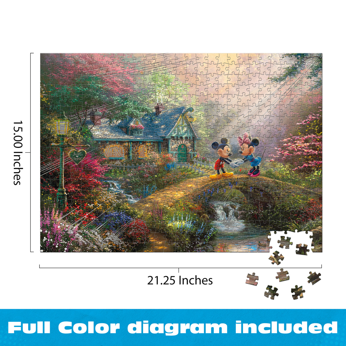 Silver Select: Mickey + Minnie Sweetheart Bridge, Thomas Kinkade Disney Dreams 500 Piece Puzzle
