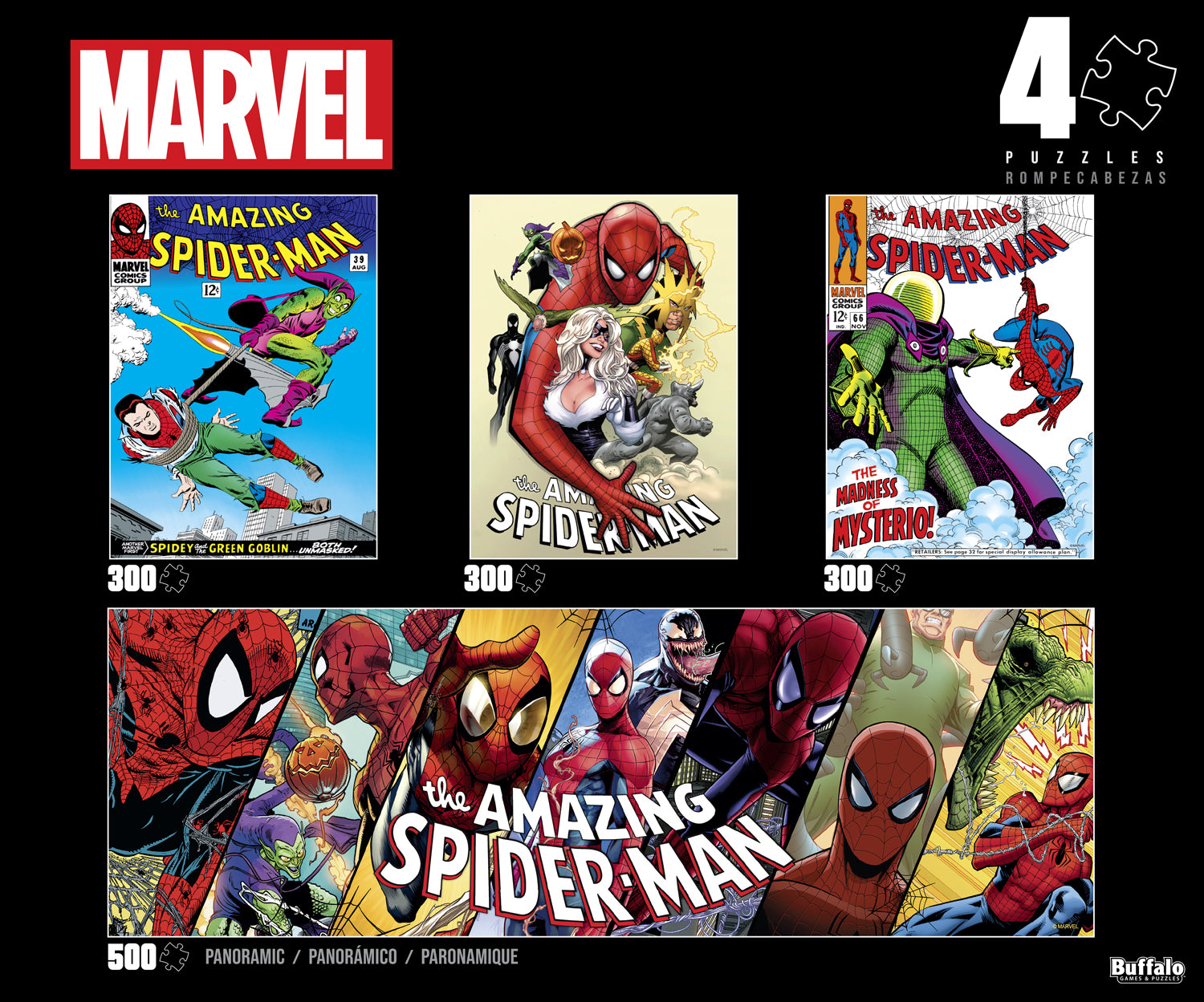 Marvel - 4 X 1 Multipack - Spider-Man Multipack 2025 - 300 & 500 Piece Puzzles