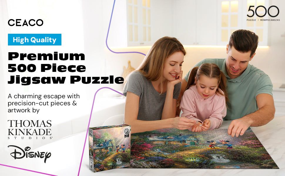 Silver Select: Mickey + Minnie Sweetheart Bridge, Thomas Kinkade Disney Dreams 500 Piece Puzzle