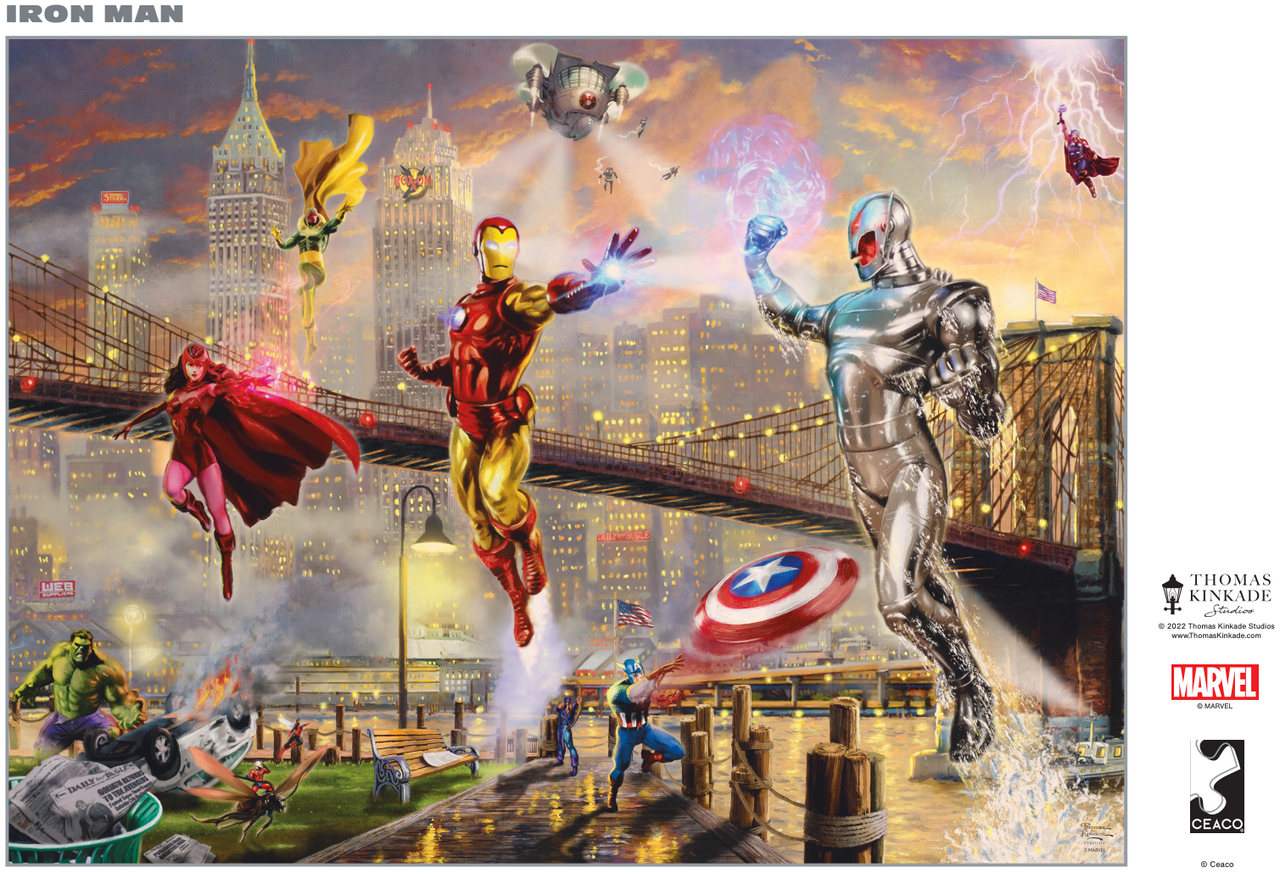 Ceaco Puzzle:  Iron Man - Limited Edition Canvas 1000 Piece Puzzle: Thomas Kinkade (Silver Select Edition) - Giftable Package With Silver Foil Accents