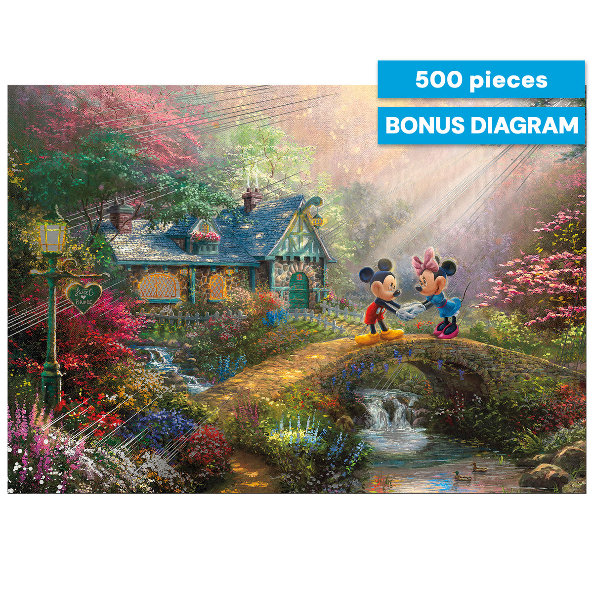 Silver Select: Mickey + Minnie Sweetheart Bridge, Thomas Kinkade Disney Dreams 500 Piece Puzzle