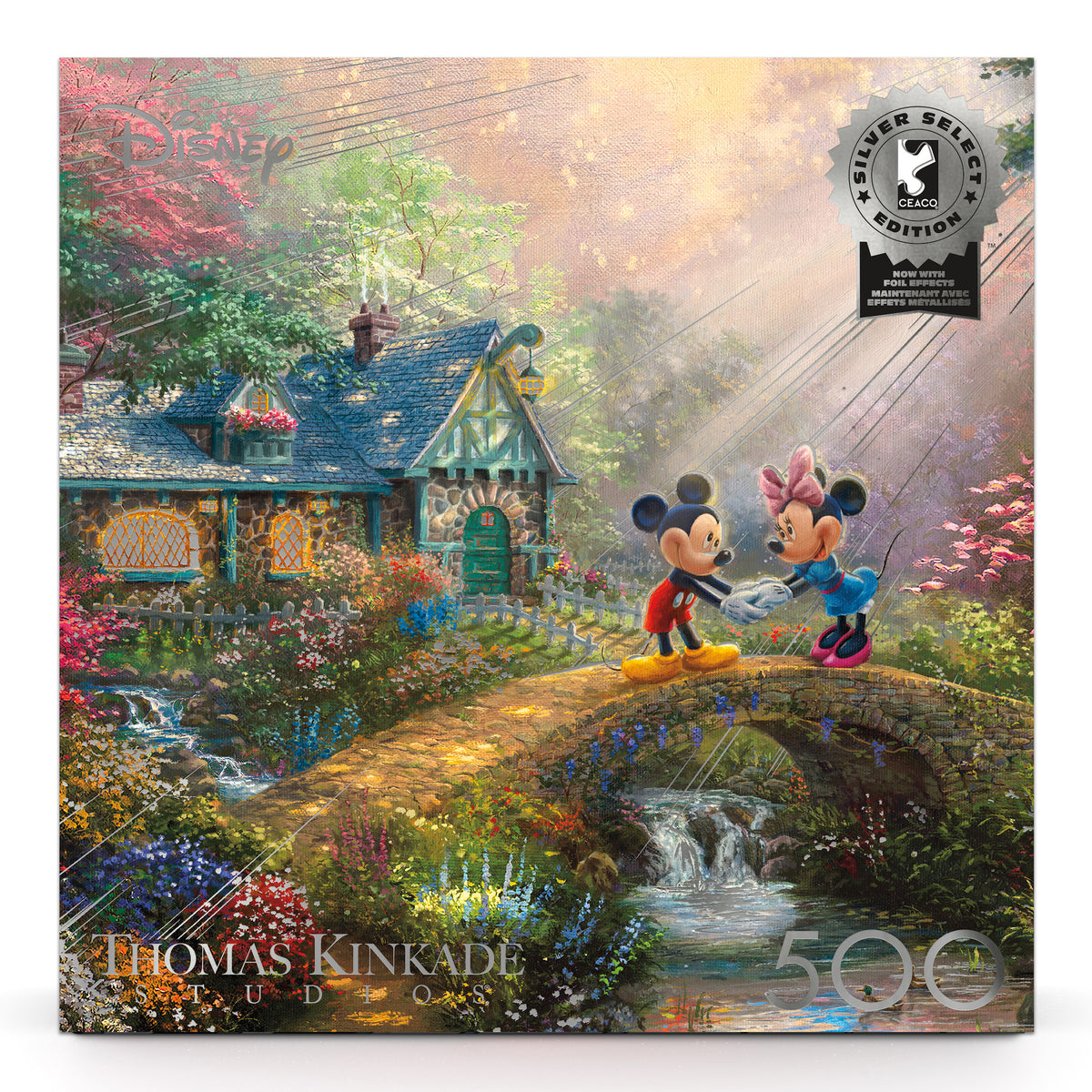 Silver Select: Mickey + Minnie Sweetheart Bridge, Thomas Kinkade Disney Dreams 500 Piece Puzzle