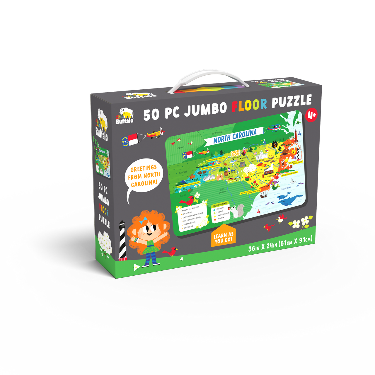 Little Buffalo State Puzzle 50-Piece North Carolina Jigsaw Puzzle - Kids Puzzles: Ages 4+