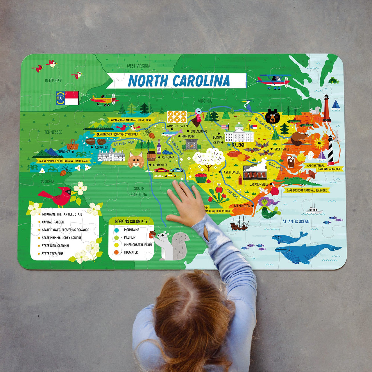 Little Buffalo State Puzzle 50-Piece North Carolina Jigsaw Puzzle - Kids Puzzles: Ages 4+