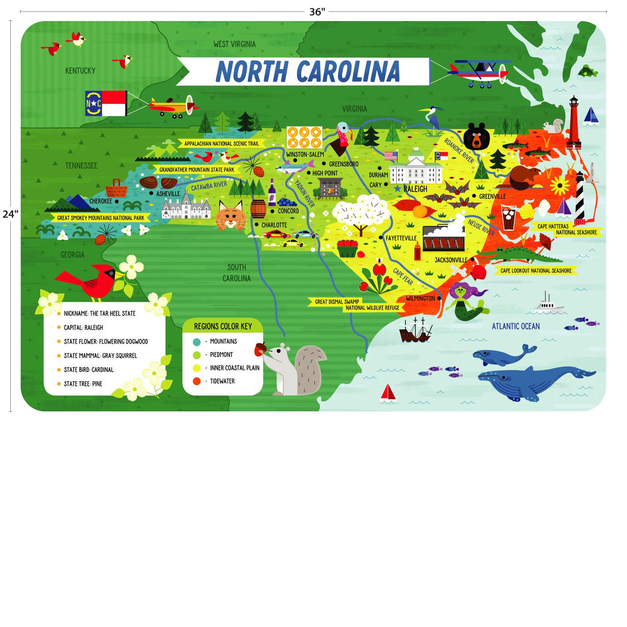 Little Buffalo State Puzzle 50-Piece North Carolina Jigsaw Puzzle - Kids Puzzles: Ages 4+