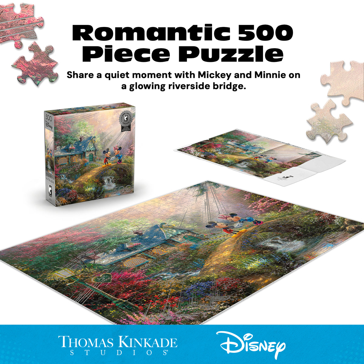 Silver Select: Mickey + Minnie Sweetheart Bridge, Thomas Kinkade Disney Dreams 500 Piece Puzzle
