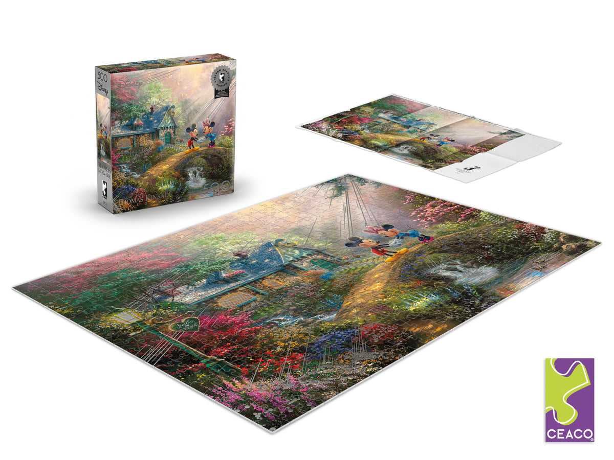 Silver Select: Mickey + Minnie Sweetheart Bridge, Thomas Kinkade Disney Dreams 500 Piece Puzzle