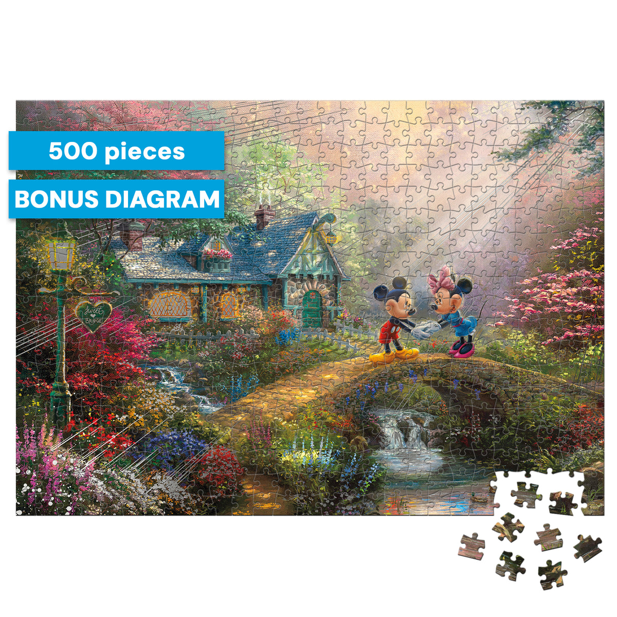 Silver Select: Mickey + Minnie Sweetheart Bridge, Thomas Kinkade Disney Dreams 500 Piece Puzzle