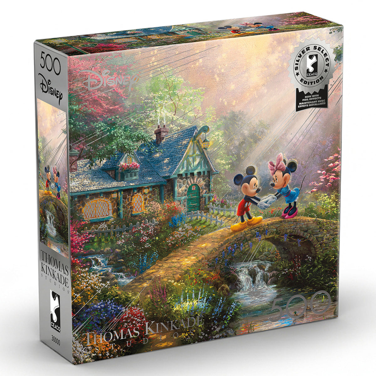 Silver Select: Mickey + Minnie Sweetheart Bridge, Thomas Kinkade Disney Dreams 500 Piece Puzzle