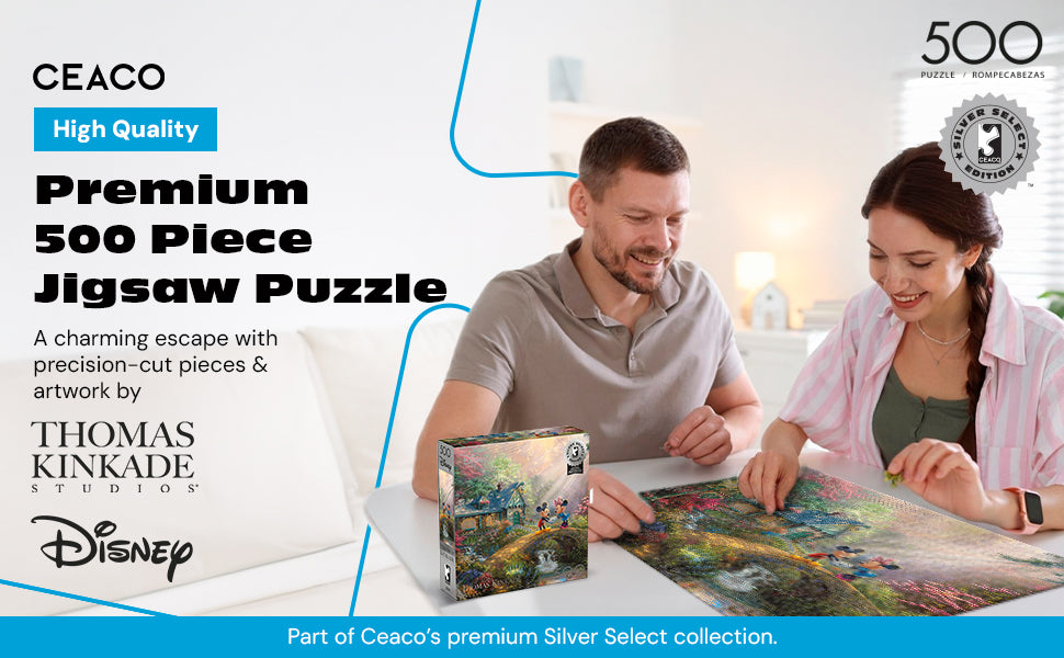 Silver Select: Mickey + Minnie Sweetheart Bridge, Thomas Kinkade Disney Dreams 500 Piece Puzzle